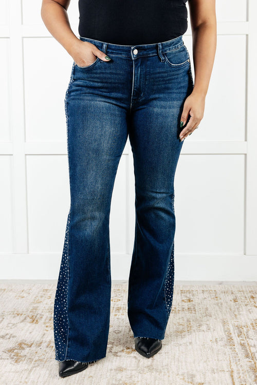 Shannon Mid Rise Rhinestone Flare Jeans – Judy Blue Dark Wash - Women's Jeans