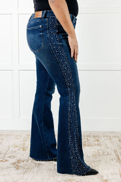 Shannon Mid Rise Rhinestone Flare Jeans – Judy Blue Dark Wash - Women's Jeans