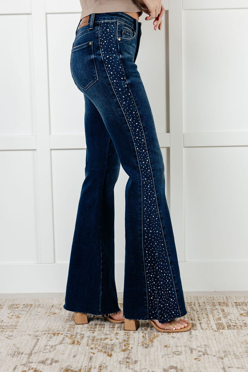 Shannon Mid Rise Rhinestone Flare Jeans – Judy Blue Dark Wash - Women's Jeans