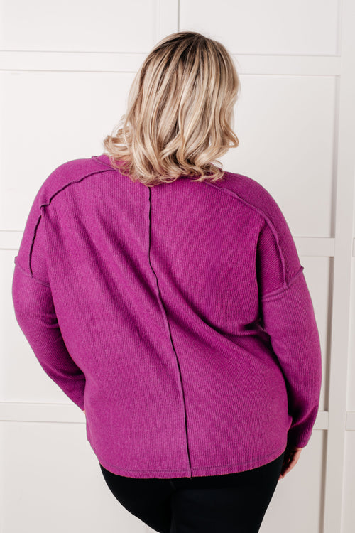 Simply Basic Ribbed Hacci Sweater – Light Plum - Sizes Small - 3XL