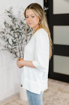 Zenana Stay On Top Relaxed Tee – Drop Shoulder Exposed Seam Ribbed Knit Top (S–3X) In Off-White
