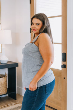 Sweet Fantasy Sweetheart Tank – Ribbed Knit with Button Strap Detail (S–3XL)