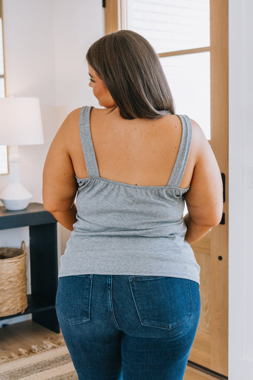 Sweet Fantasy Sweetheart Tank – Ribbed Knit with Button Strap Detail (S–3XL)