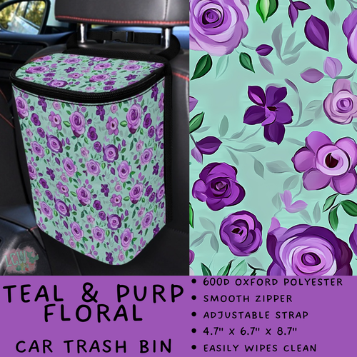 Batch #423 - Car Accessories - Closes 10/2 - ETA mid/late Nov - Teal & Purp Floral Car Trash Bin