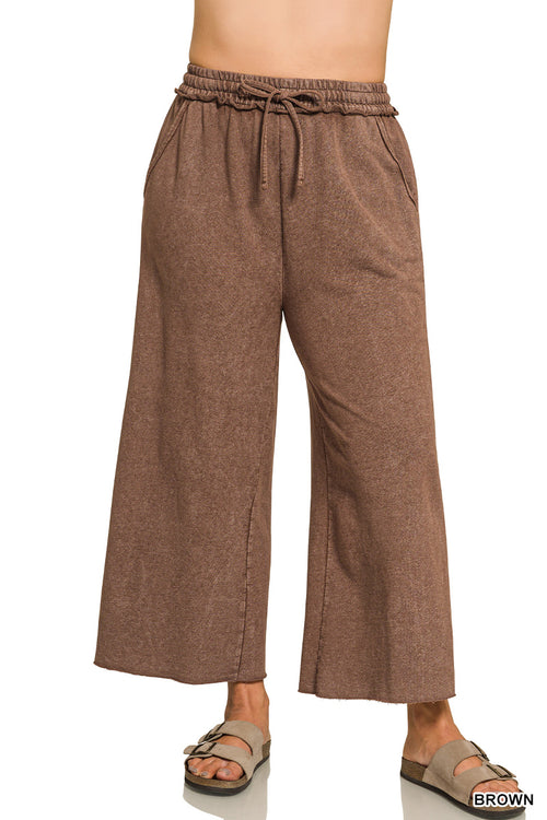 Zenana Washed French Terry Flare Pants | Small–3XL
