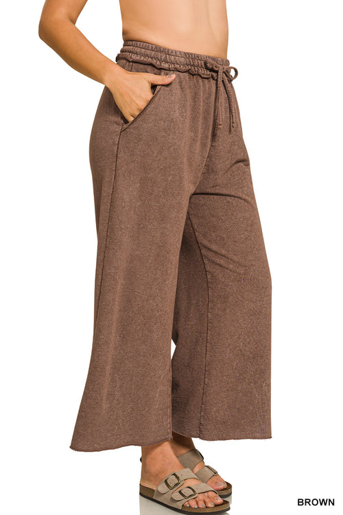 Zenana Washed French Terry Flare Pants | Small–3XL