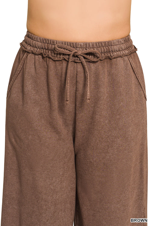 Zenana Washed French Terry Flare Pants | Small–3XL