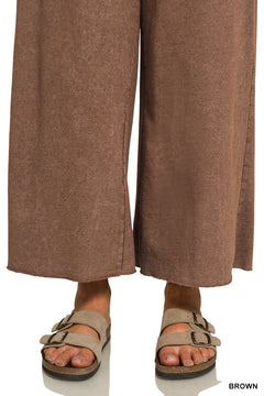Zenana Washed French Terry Flare Pants | Small–3XL