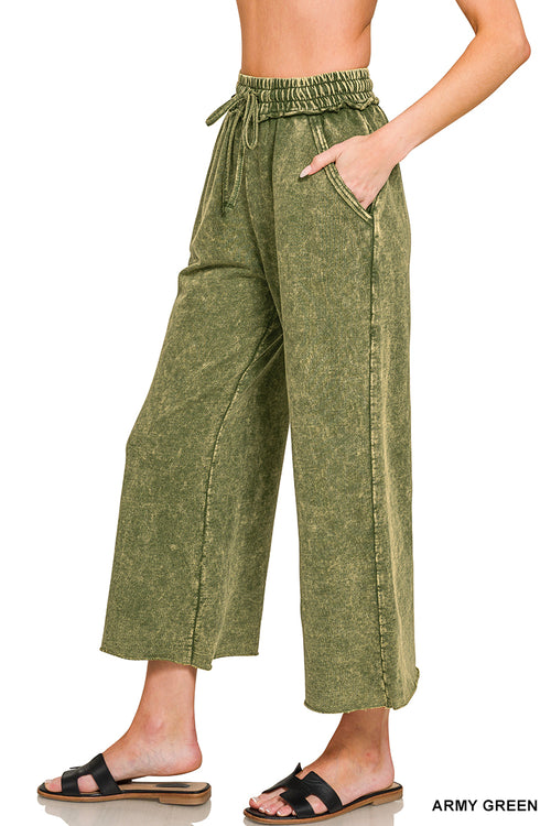 Zenana Washed French Terry Flare Pants | Small–3XL