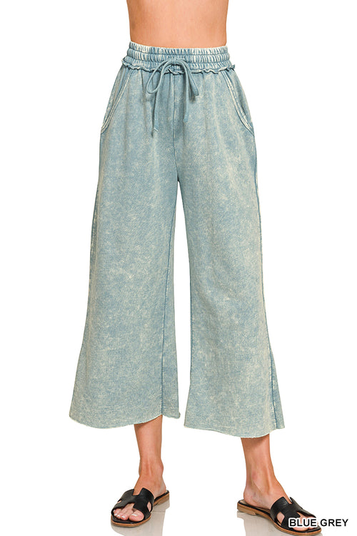 Zenana Washed French Terry Flare Pants | Small–3XL