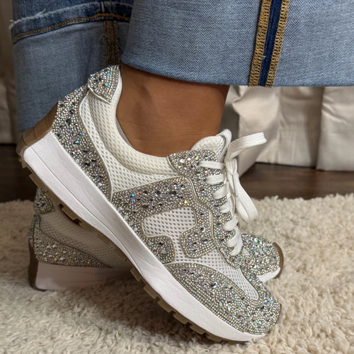 No Prob White Rhinestone Corkys Sneakers