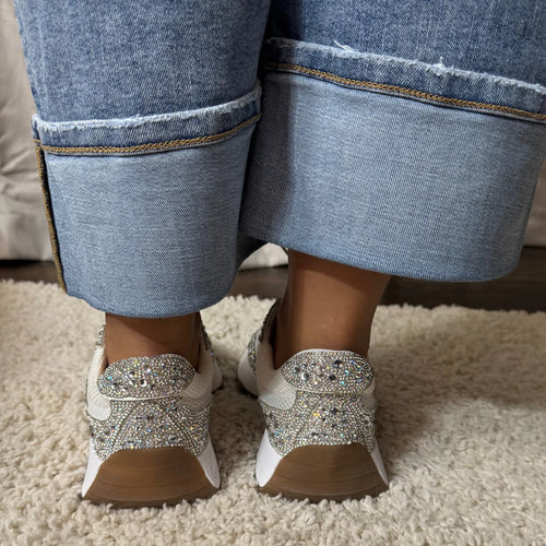 No Prob White Rhinestone Corkys Sneakers