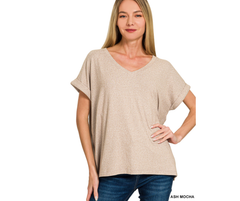 Soft Melange Hacci V-Neck Tee – Zenana
