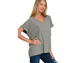 Soft Melange Hacci V-Neck Tee – Zenana