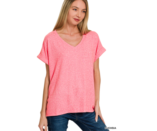 Soft Melange Hacci V-Neck Tee – Zenana