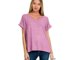 Soft Melange Hacci V-Neck Tee – Zenana