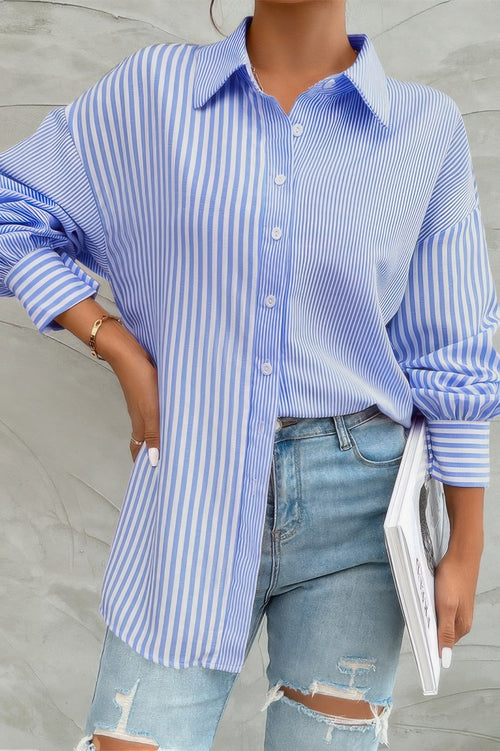 Blue stripe collared shirt styled for a modern casual look