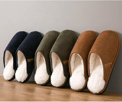 Men’s Warm Soft Fur Memory Foam Slippers — Brown, Blue, or Olive