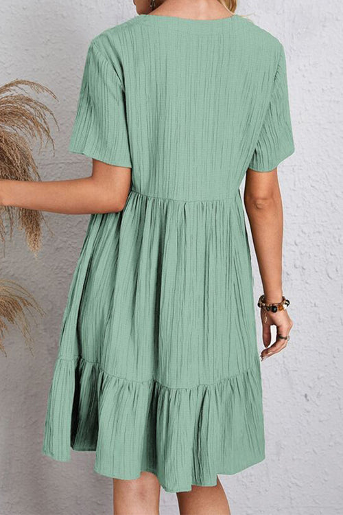 Elegant Full-Size Ruched V-Neck Short Sleeve Dress - Available in 7 Colors, Sizes S-3XL