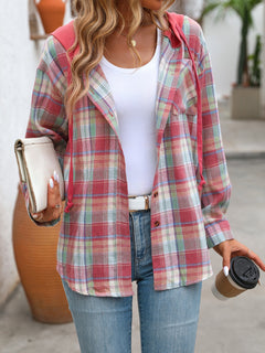 Plaid Long Sleeve Hooded Shirt - Back to School & Fall 2024 Essential