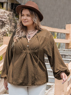 Elegant Plus Size Tie Neck Long Sleeve Blouse (0XL-4XL)