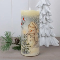 Silent Night snowman fiber optic candle