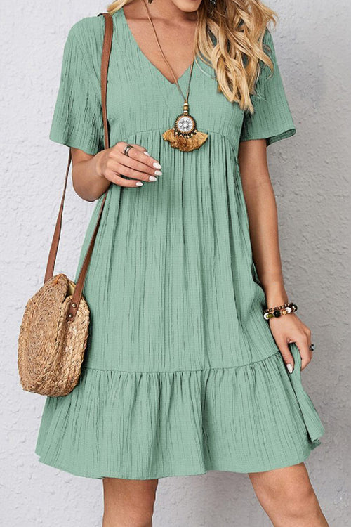 Elegant Full-Size Ruched V-Neck Short Sleeve Dress - Available in 7 Colors, Sizes S-3XL