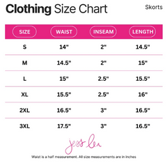 After Dark Black Skort size chart for sizes Small through 3XL