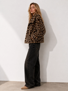 Leopard faux fur jacket side view