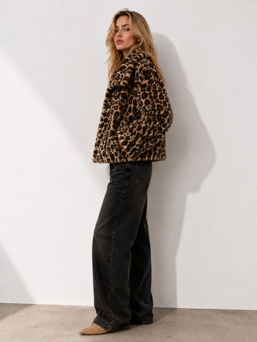 Leopard faux fur jacket side view