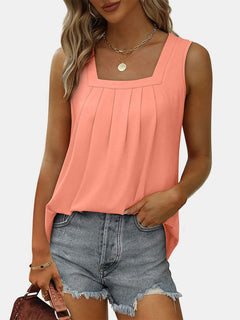 Stay Chic and Comfortable with Our Ruched Square Neck Tank - Summer Essentials!