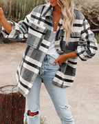 Plaid Button Flannel Shirt Jacket – Black & Gray or Navy