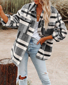 Plaid Button Flannel Shirt Jacket – Black & Gray or Navy