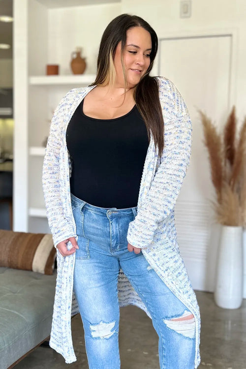 White Double Take Open Front Longline Cardigan – long knit cardigan with open front