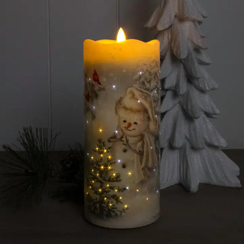 Silent Night snowman fiber optic candle