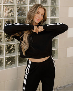 Indie & Co. Varsity Athleisure Set - Black | Pullover + Wide Leg Pants