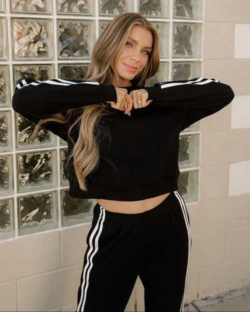 Indie & Co. Varsity Athleisure Set - Black | Pullover + Wide Leg Pants