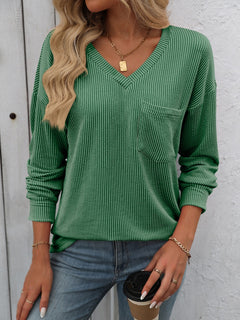 V-Neck Long Sleeve Top - Sizes S-2XL - 6 Colors