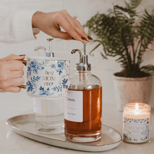 Best Mom Ever Coffee Mug – 14oz Blue Floral Gold Handle Gift