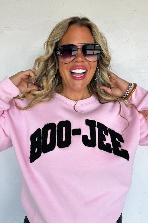 Pink BOO-JEE ghost pullover front closeup