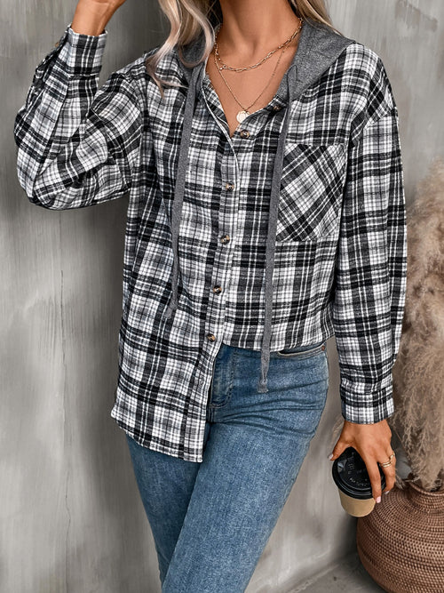 Plaid Long Sleeve Hooded Shirt - Back to School & Fall 2024 Essential