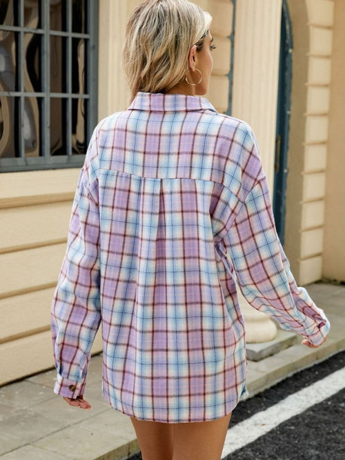 Plaid Collared Neck Long Sleeve Shirt | Fall Fashion Must-Have | Sizes Small through 2XL | 8 Fun Colors