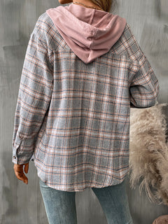 Plaid Long Sleeve Hooded Shirt - Back to School & Fall 2024 Essential