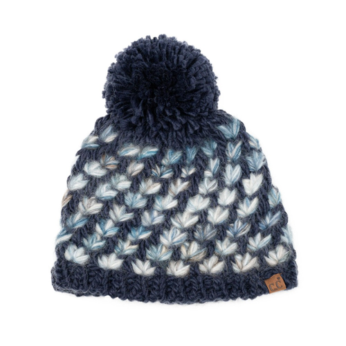 C.C popcorn stitch matching hat and mitten set in Navy; hat shown, mittens included in set