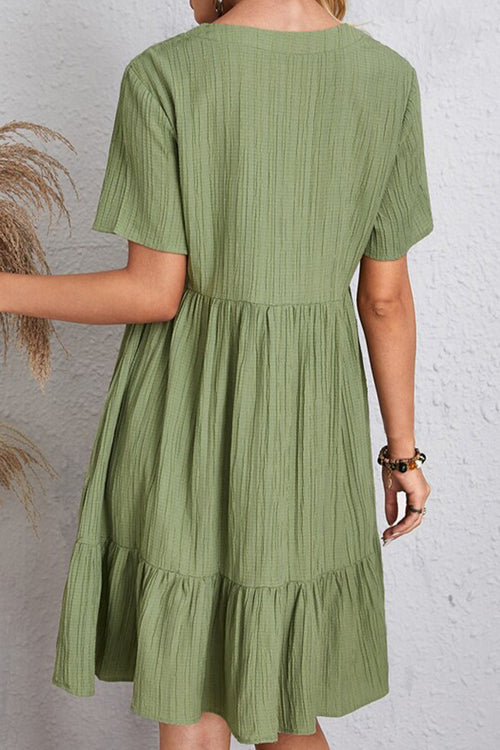 Elegant Full-Size Ruched V-Neck Short Sleeve Dress - Available in 7 Colors, Sizes S-3XL