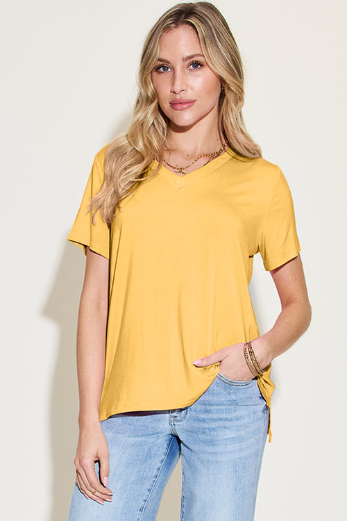 Basic Bae Bamboo Full Size V-Neck High-Low T-Shirt - Ultimate Comfort & Versatility