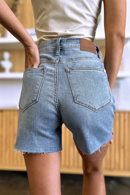 Judy Blue Full Size High Waist Raw Hem Denim Shorts - Style #15251