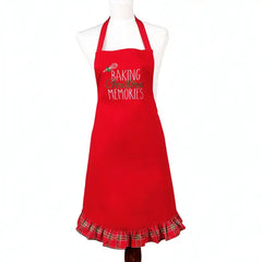 Christmas Baking Memories red apron with plaid ruffle — first piece of the two-piece gift set
