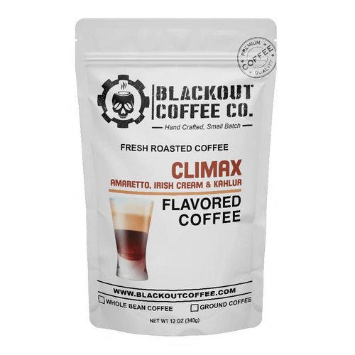 Blackout Coffee Co. Climax flavored coffee package on a white background