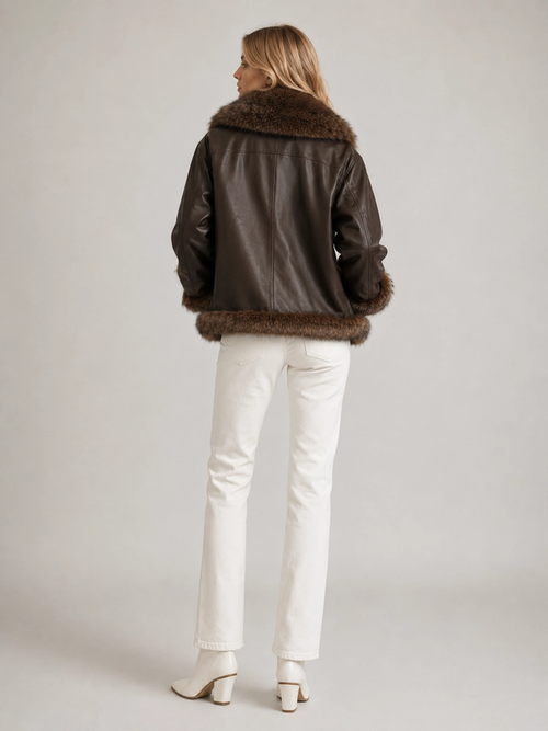 Cold Spring reversible vegan leather and faux fur jacket — Coffee/Coffee rear view